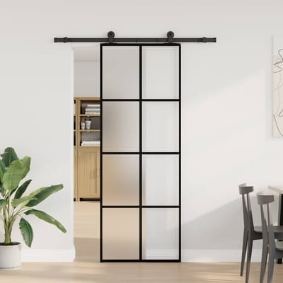 vidaXL - Schuifdeur - met - beslag - 76x205 - cm - ESG-glas - en - aluminium