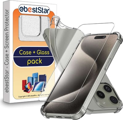 ebestStar - Hoes geschikt voor iPhone 15 Pro Apple, Silicone Slim Cover Case, Versterkte Hoeken en Randen hoesje, Transparant + Gehard Glas