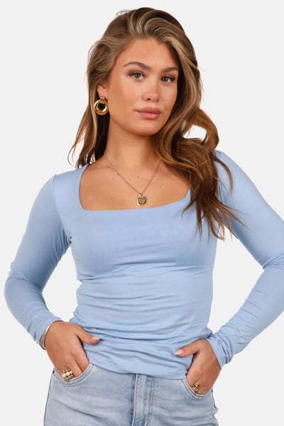 Getdrezzed Top - Maat: XS - Dubbel gevoerde top met vierkante hals lichtblauw