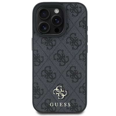 Guess 4G Metal Logo Backcover geschikt voor MagSafe geschikt voor iPhone 16 Pro - Zwart
