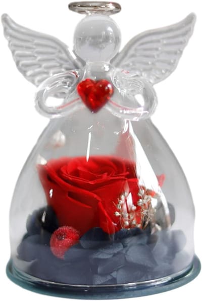 Engel met Roos - Decoratie ornament - Romantische sfeer - Handgemaakt ontwerp - 75 x 105 cm - Rood