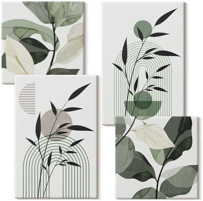 Wallfluent Set van canvas schilderijen - Abstracte plantencomposities, boho-stijl Canvas Schilderijen Set - Set van 4 Canvas Schilderijen - Groente Set van Canvas Prints - Natuur Canvas Kunst Set - Boheemse Canvas Kunst Set