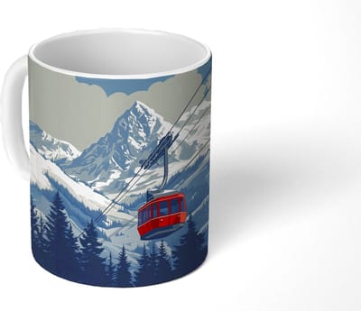 Mok - Koffiemok - Kabelbaan - Sneeuw - Berglandschap - Mokken - 350 ML - Beker - Koffiemokken - Theemok
