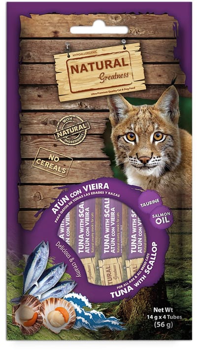 Kattensnack Natural Greatness - Romige Tonijn met Scallop - Hypoallergeen, 4x14 Gr