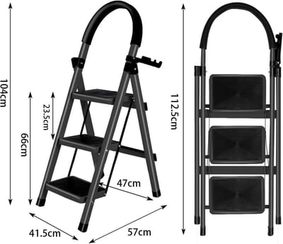 Inklapbare Trapladder - Opvouwbare Ladder - Huishoudelijk Gebruik - Met Gereedschapshouder - 3 Treden - Wit