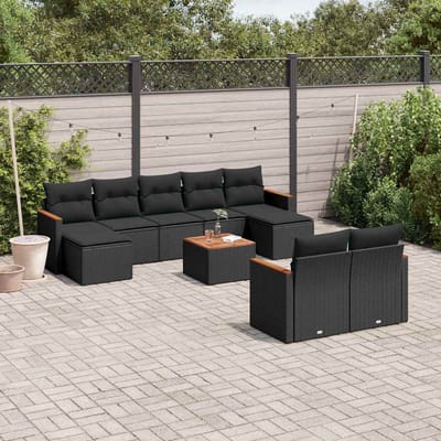 vidaXL - 10-delige - Loungeset - met - kussens - poly - rattan - zwart
