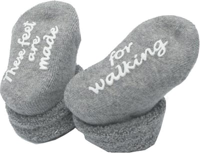BAMBAM Sokjes "these feet are made for walking" - Grijs - Baby cadeau