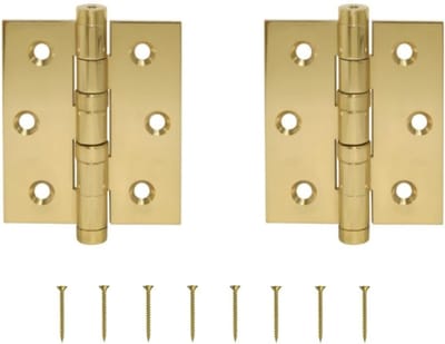 Famanu - Set van 2 scharnieren en bevestigingsschroeven, scharnier voor kastdeuren, keuken, dressoir, nachtkastjes en commodes, eenvoudige en snelle montage, intrekbare ritssluiting, kleur glanzend messing