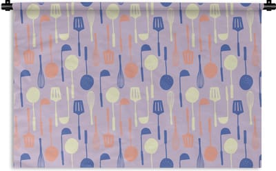 Wandkleed - Wanddoek - Patronen - Keukengerei - Spatel - Garde - 180x120 cm - Wandtapijt