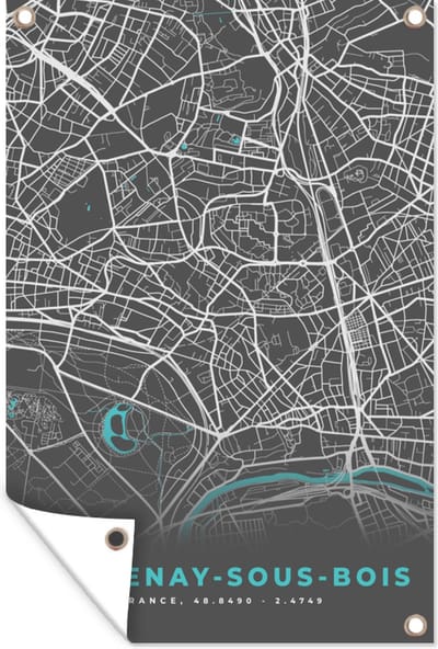 Muurdecoratie Fontenay-sous-Bois - Frankrijk - Stadskaart - Plattegrond - Kaart - 120x180 cm - Tuinposter - Tuindoek