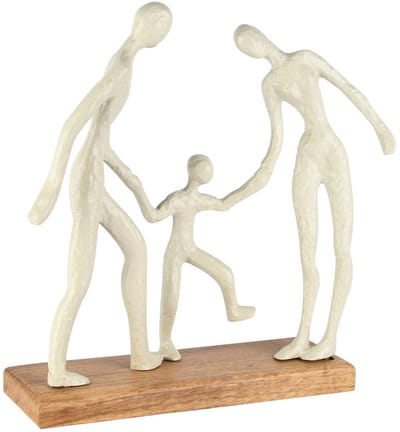 Dekoratief | Deco gezin op voet, wit/naturel, aluminium/hout, 26x9x30cm | A258107