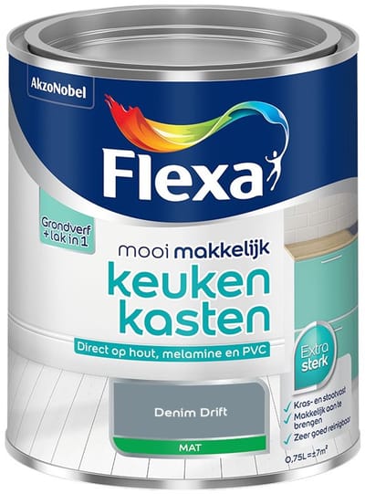 Flexa - Mooi Makkelijk Keukenkasten Mat - Denim Drift - Mengverf - 750 Ml