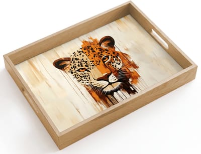 Dienblad hout 40x30 cm - Schootdienblad - Luipaard - Symmetrisch - Strepen - Borrelplank rechthoek - Plateau dienbladen
