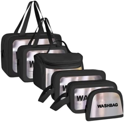 PromoHome Transparante Toilettas Set van 6 Stuks - Waterdichte Reistassen voor Cosmetica en Toiletartikelen - Verschillende Maten Make-up Tassen Organizer met Ritssluiting - Unisex Reisset