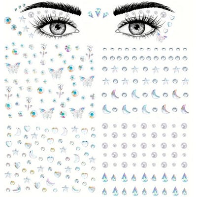 1 Vel Oog Lichaam Gezicht Strass Stickers Zelfklevend Kristal Regenboog Make-up Diamanten Gezichtssticker 1 sheet white