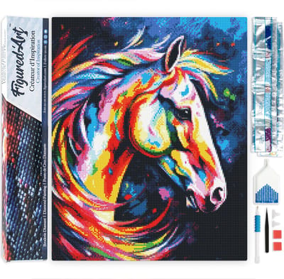 Figured'Art Diamond Painting set Volwassenen 40x50 cm Kleurrijke Abstracte Paard - 5D DIY Art full drill vierkante diamant - Opgerold canvas