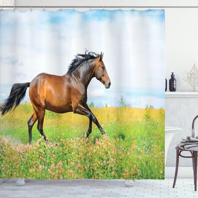 New Bed, Dier Paard Platteland Bloemen Douchegordijn Badkamer Decor Set met Haakjes 180 cm B 200 cm L