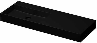 INK United Wastafel Porselein Links Zonder Kraangat incl. Porseleinen Click Plug en Verborgen Overloop Systeem - 1200x450x110 mm - Mat Zwart