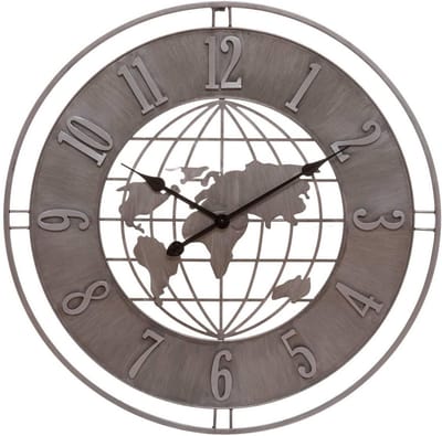 Grote Wandklok Metaal Wereldkaart Grijs - Diameter 68 cm