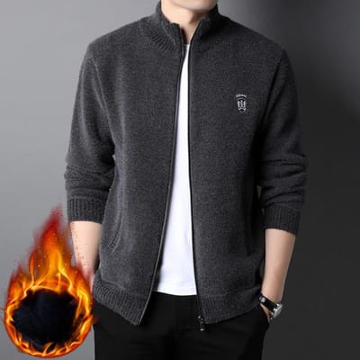 Nieuwe Herfst- en Winter Fret Plus Velvet Jas voor Heren, Modieuze en Casual Bovenkleding, Verdikt en Warm Papa Gebreid Vest voor Heren 3XL black