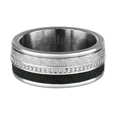 Quiges Dames Stapelring Set RVS Verzilverd en Zwart - Maat 17 - Hoogte 6mm - SRS016S17