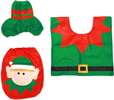 Kerst Toilet Set voor Badkamerdecoratie, Inclusief Toiletzitting en Deksel, Ideaal voor Thuis, Kantoor en Restaurant
