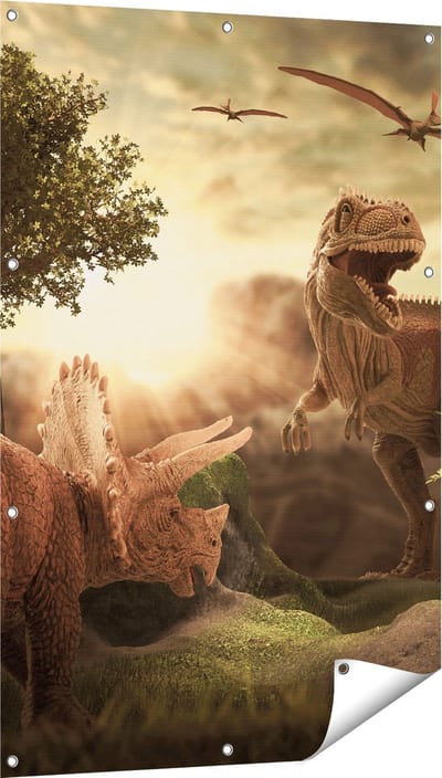 Gards Tuinposter Dinosauri�rs in de Natuur - Dino's - 80x120 cm - Tuindoek - Tuindecoratie - Wanddecoratie buiten - Tuinschilderij