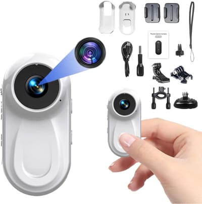 Mini-Sportcamera 1080p Mini Sport Vlog Camera WiFi Camera Vlog Camera 120° Groothoeklens, Duim Actie Camera, 300 mAh Batterij 120 Min Autonomie, Geschikt voor Reizen, Fietsen, Skiën, Huisdieren (Wit)