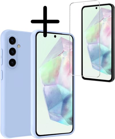 Hoesje Met Screenprotector - Geschikt voor Samsung Galaxy A36 - Sterk & Shockproof - Back Cover - Siliconen Case - Telefoon Hoes - Lichtblauw