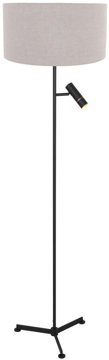 Vloerlamp Stang 4837ZW grijs met leeslicht, eigentijds ontwerp van Steinhauer, kantel- en draaibaar, gemaakt van linnen en metaal, hoogte 145 cm, diameter 40 cm