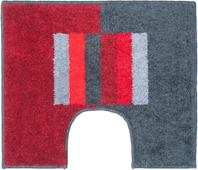 Casilin Toiletmat Vierkant - 50 x 60cm Elba - Met Uitsparing - Antislip WC Mat - Waterabsorberende Badmat - Wasbaar en Sneldrogend - Zachte microvezel - Rood, Grijs