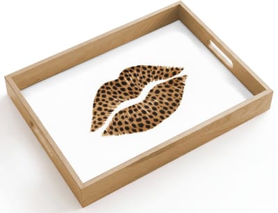 Dienblad hout 40x30 cm - Schootdienblad - Lip - Panterprint - Minimalistisch - Wit - Borrelplank rechthoek - Plateau dienbladen