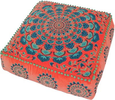 Dailygoods- Poef met fluwelen borduurwerk - Zacht vloerkussen - 60 cm diameter - Elegant en veelzijdig - Ideaal voor woonkamer/slaapkamer