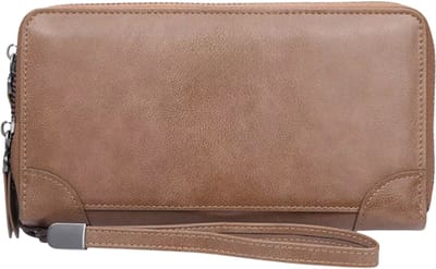 Heren Portemonnee met Dubbele Rits – Lange Clutch Wallet Heren & Leren Wallet – Grote Capaciteit Zakelijk - Bruin
