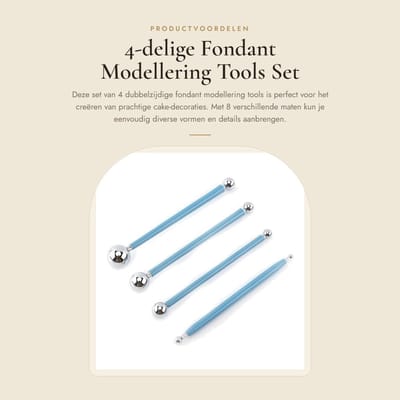 Dailygoods- Modellering Tool - 4 Stuks - Fondant Decoratie Set - Voedselveilig Roestvrij Staal - Dubbelzijdige Tools - 8 Maten - Comfortabele Handgreep - Cake Decoratie