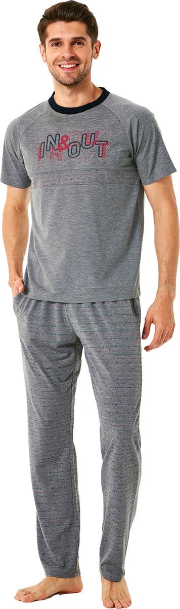 Feyza - Heren Pyjama Set, Korte Mouwen, Grijs - S