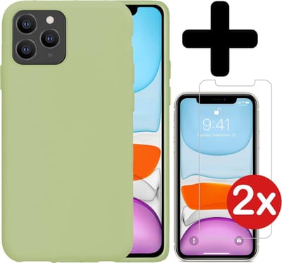 Hoesje - Met 2x Screenprotector - Geschikt voor Apple iPhone 11 Pro Max - Sterk & Shockproof - Telefoon Hoes - Back Cover - Siliconen Case - Telefoonhoes - Groen