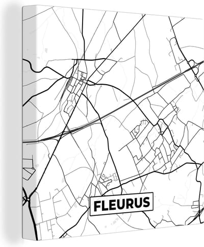 Canvas Schilderij België – Fleurus – Stadskaart – Kaart – Zwart Wit – Plattegrond - 20x20 cm - Wanddecoratie