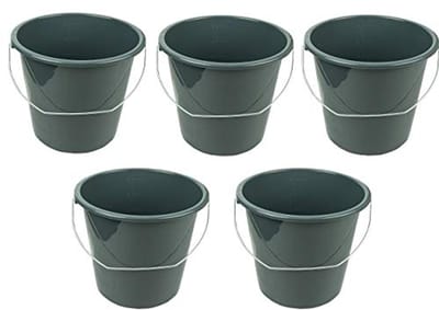 Huishoudelijke emmer met metalen beugel - 5 liter - 5 stuks - zwart/antraciet