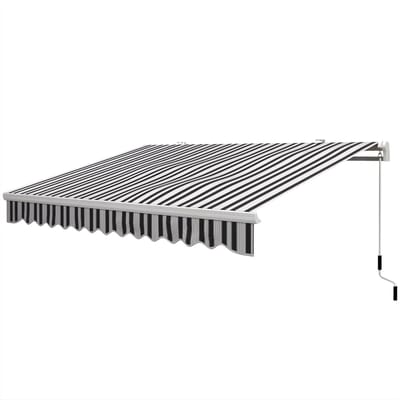 Balkonluifel – Voor buitengebruik op balkon of terras – UV-bestendig, geschikt voor alle oppervlakken, met handslinger – Aluminium en polyester, 395x245x350 cm, lichtblauw-wit