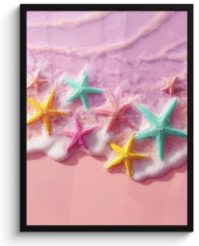 Poster in lijst - Fotolijst 50x70 cm - Posters - Zeesterren - Strand - Golven - Posterlijst zwart - Decoratie - Wanddecoratie woonkamer - Muurdecoratie slaapkamer