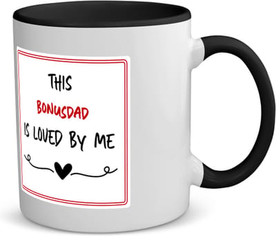 Akyol - this bonusdad is loved by me koffiemok - theemok - zwart - Papa - iemand die houdt van zijn bonusvader - vader cadeautjes - vaderdag - verjaardag - geschenk - kado - 350 ML inhoud