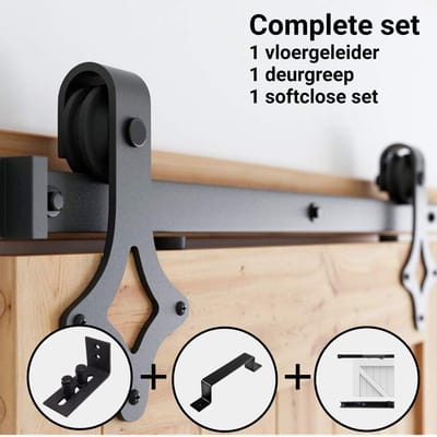 Barnwood Originals Wells - schuifdeursysteem-Ruit-200cm - Complete set inclusief Deurgreep, Softclose systeem en Wand-deurgeleider