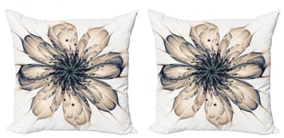 ABAKUHAUS Bloemenkussenhoes Set – 2x60x60 cm – Dubbelzijdig bedrukt microvezel – Kakao/Zwart
