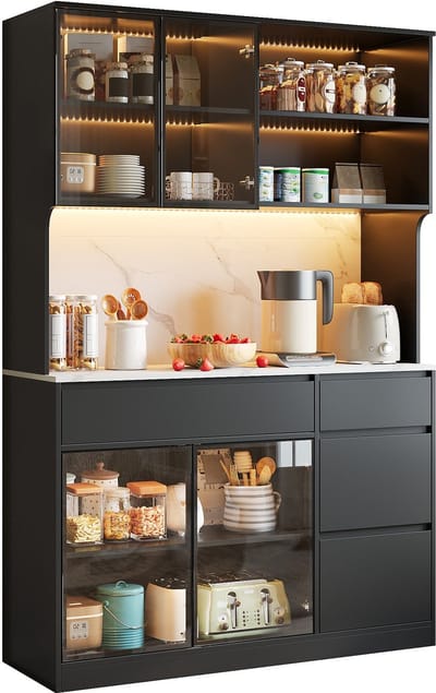 Clruro Vitrinekast - 120 x 40 x 180 cm - met LED en met glas - MDF - Wit + zwart