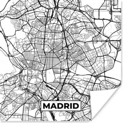 Poster Madrid - Zwart Wit - Stadskaart - Plattegrond - Kaart - 100x100 cm XXL
