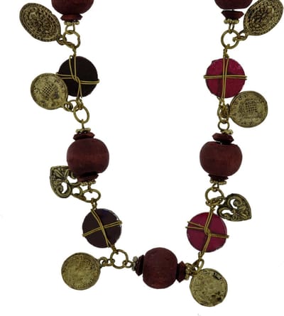Behave - Lange ketting - Bordeaux kralen goudkleur accenten - Herfsttrend