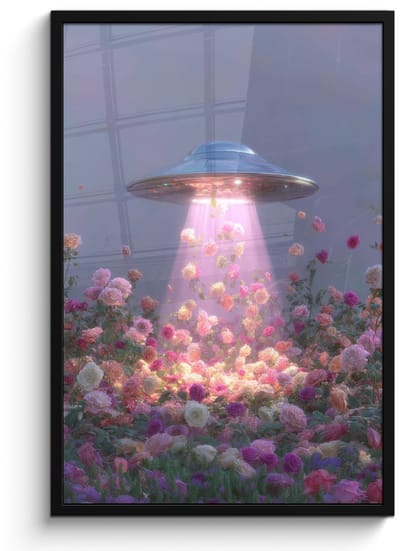 Poster in lijst - Fotolijst 60x90 cm - Posters - Ufo - Rozen - Pastelkleuren - Posterlijst zwart - Decoratie - Wanddecoratie woonkamer - Muurdecoratie slaapkamer