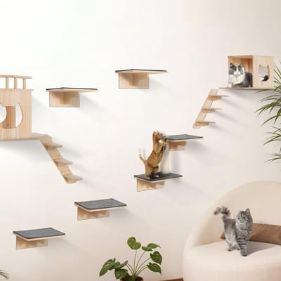 Wandgemonteerde Kattenplanken Boom met Springplanken Nesten Hangmat Set van 9