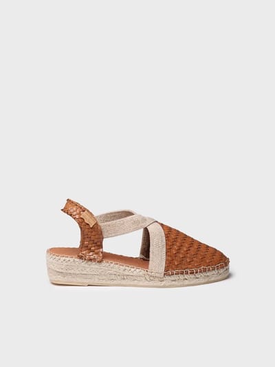 Gesloten espadrille voor dames van gevlochten leer met sleehak | SIRACUSA